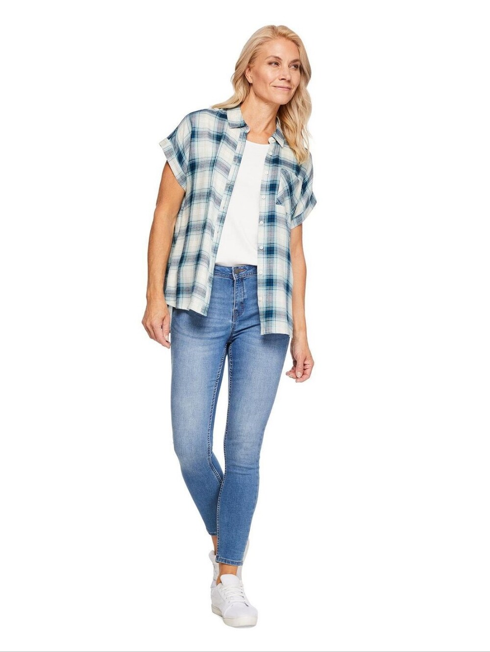 Blue Plaid Short-Sleeve Button-Down Shirt